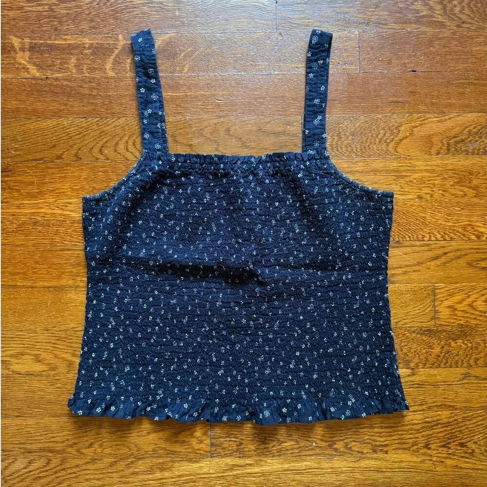 Madewell Lucie Smocked Floral Tank in Navy